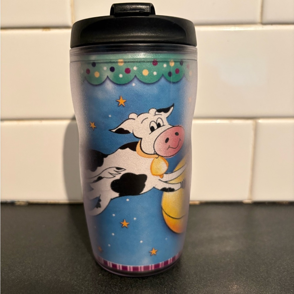 Vintage 2002 Starbucks Travel Mug Child's Cow jumped Over Moon 8 Oz Rare